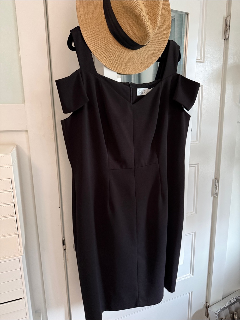 Eliza J Black Cold-Shoulder Midi Sheath Dress